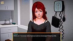Erotic hentai game features redhead with small tits in family scenario