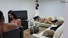 Hey, the horny mature latina bbw is masturbating with her stepsons watching