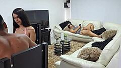 Hey, the horny mature latina bbw is masturbating with her stepsons watching