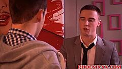 horny gay twinks engage in threeway deepthroat blowjob session