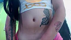 Transsexual babe in pink undies masturbating on cam 😏