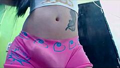 Transsexual babe in pink undies masturbating on cam 😏