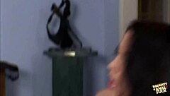 i'm the brunette deepthroating cock and jumping on it anal style, big tits bouncing