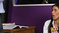 Amateur babe in high heels interacts with older gentleman