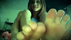 Lesbian girls worship each other's dirty feet with toys and dildos on webcam