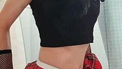 Teen feels pleasure in gay crossdressing solo