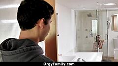 stepsister cums hard on stepro's deep thrust.