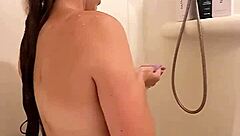Gorgeous Hairy Slut Fingers Herself In Shower, Squirting Orgasm For Voyeur.