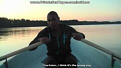 Hot Brunette Couple Naked On Boat, Giving Blowjob Outdoors