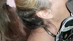 Slave gets cumshot after blowjob and bdsm.