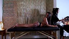 Two naughty girls go for a massage and get naughty with riding and cowgirl