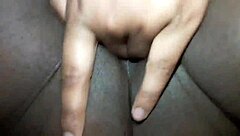 Horny teen masturbates while fucking hard