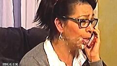 Twin sitters pull a switch on their boss with blowjob and cumshot