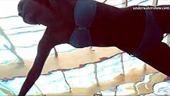 oh wow, nata the hot hungarian babe is swimming in the pool! is she horny in that huge bikini?