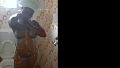 Close-up gonzo blowjob in public bathroom on cellphone