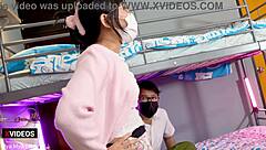 Hotel owner seduces cute Asian teen guest with natural tits during room rental, leading to orgasm