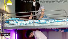 Hotel owner seduces cute Asian teen guest with natural tits during room rental, leading to orgasm