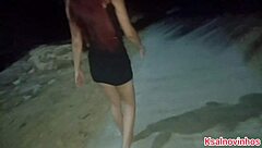 Taking Wife For Pantyless Beach Walk At Night