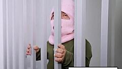 Horny Latina MILF seduces policeman in public, riding his monster cock with big tits and cowgirl position.