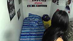 Latina teen bent over in the bush, friend gives her creampie orgasm on big ass.