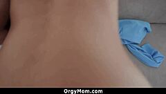 Busty Stepmom Gives Blowjob in Group!