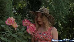 Big tits babe bent over for double penetration and assfucking