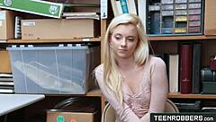 Intense hardsex with tiny tits shoplifter Riley Star in the office, featuring doggystyle and blowjob.