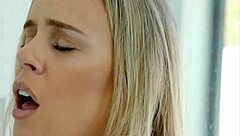 Blonde in shower hints at wanting monster cock for morning pleasure.