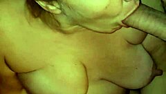 Intensely sucking my hard cock with deep blowjob.