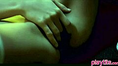 Adorable horny brunette masturbates pussy at home in solo petite teen session