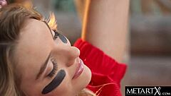 I watch sexy blonde masturbate to orgasm in football kit