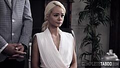 Blonde teen 18+ performs intense blowjob with handjob and cumshot