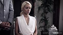 Blonde teen 18+ performs intense blowjob with handjob and cumshot