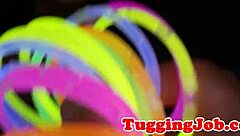 Teen gives close-up handjob in amateur POV