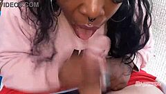 ebony catches him jerking off and gives deepthroat blowjob addicted to huge cock