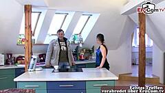 german chubby mature milf bangs in kitchen with natural tits