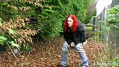Skinny Redhead Fingers Herself In Public Park