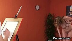 Unusual Babe Receives Handjob And Bukkake Cumshot On Face