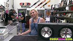 Does this blonde with small tits love sucking big cocks? Monster cocks for her blowjob.