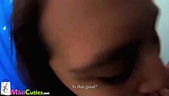 horny readhead with big tits sucks cock in public outdoor.