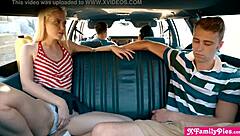 stepsiblings chloe cherry have sex in the car while parents drive.