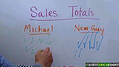 lena paul kneels for mike mancini's thick cock blowjob in office stockings. doggystyle facial with condom and heels.