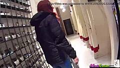 Amateur redhead sucks and fucks for free shopping at mall 😏