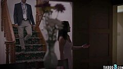 Creepy census taker harasses shy brunette teen with monster cock