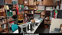 Caught stealing, teen 18+ bribed by officer for rough office sex