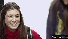 Beautiful brunettes finger and lick each other's pussies.