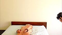 behind the scene of sexy tiinas shoot as she strips off her clothes and shows us her pussy and plays on the bed hd