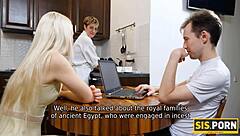 Russian teen blonde fucks stepbrother after sneaky blowjob