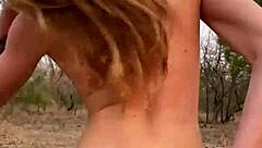 Angel Emily orgasms in outdoor safari anal sex