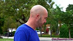 sucking teen 18+ gets cum dumped in bent over position